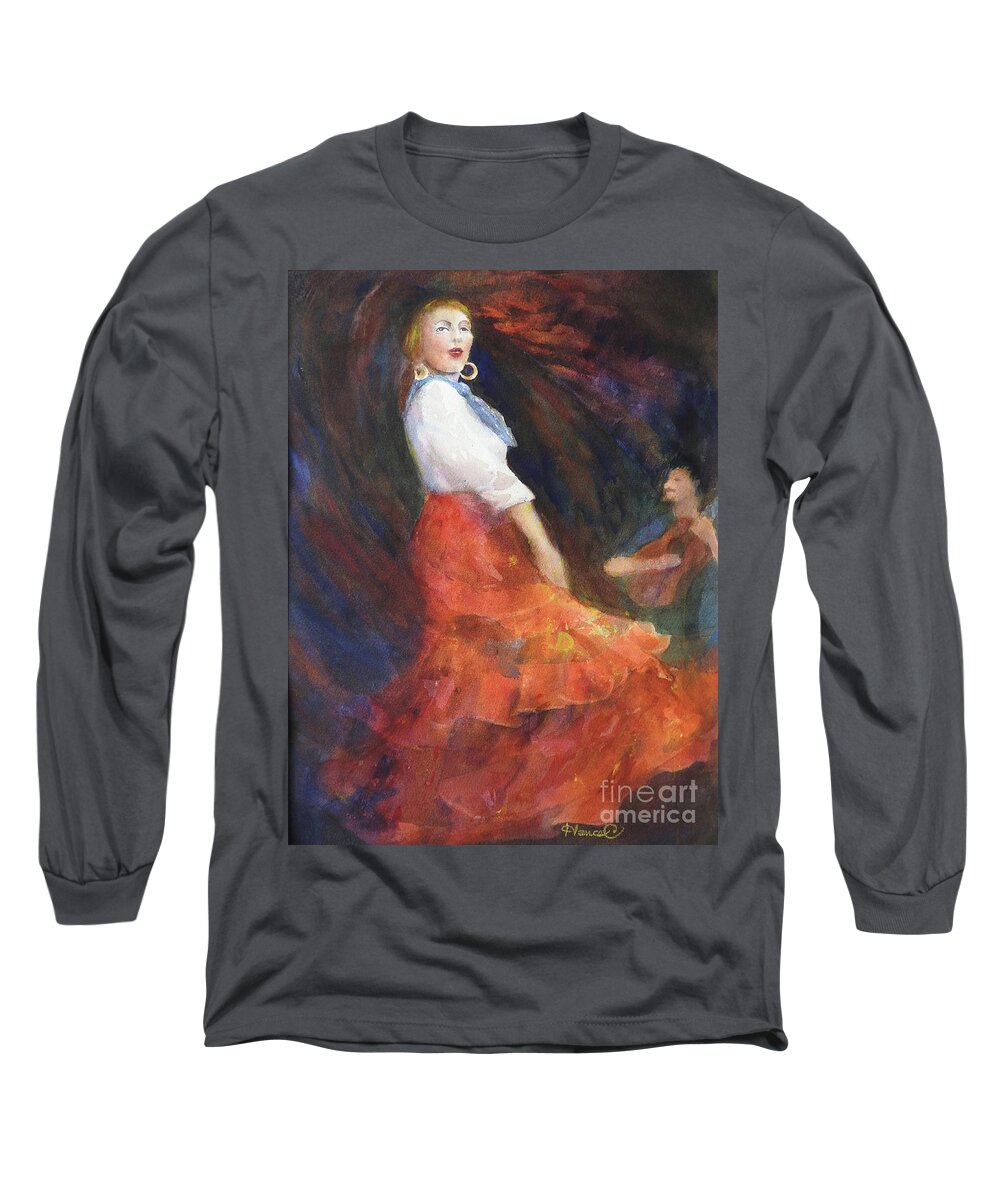 Nancy Charbeneau Long Sleeve T-Shirt featuring the painting Flamenco 2 by Nancy Charbeneau