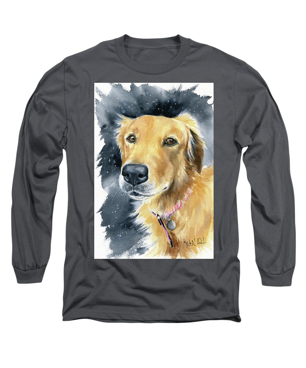 Dog Long Sleeve T-Shirt featuring the painting Fleece Dog Portrait by Dora Hathazi Mendes