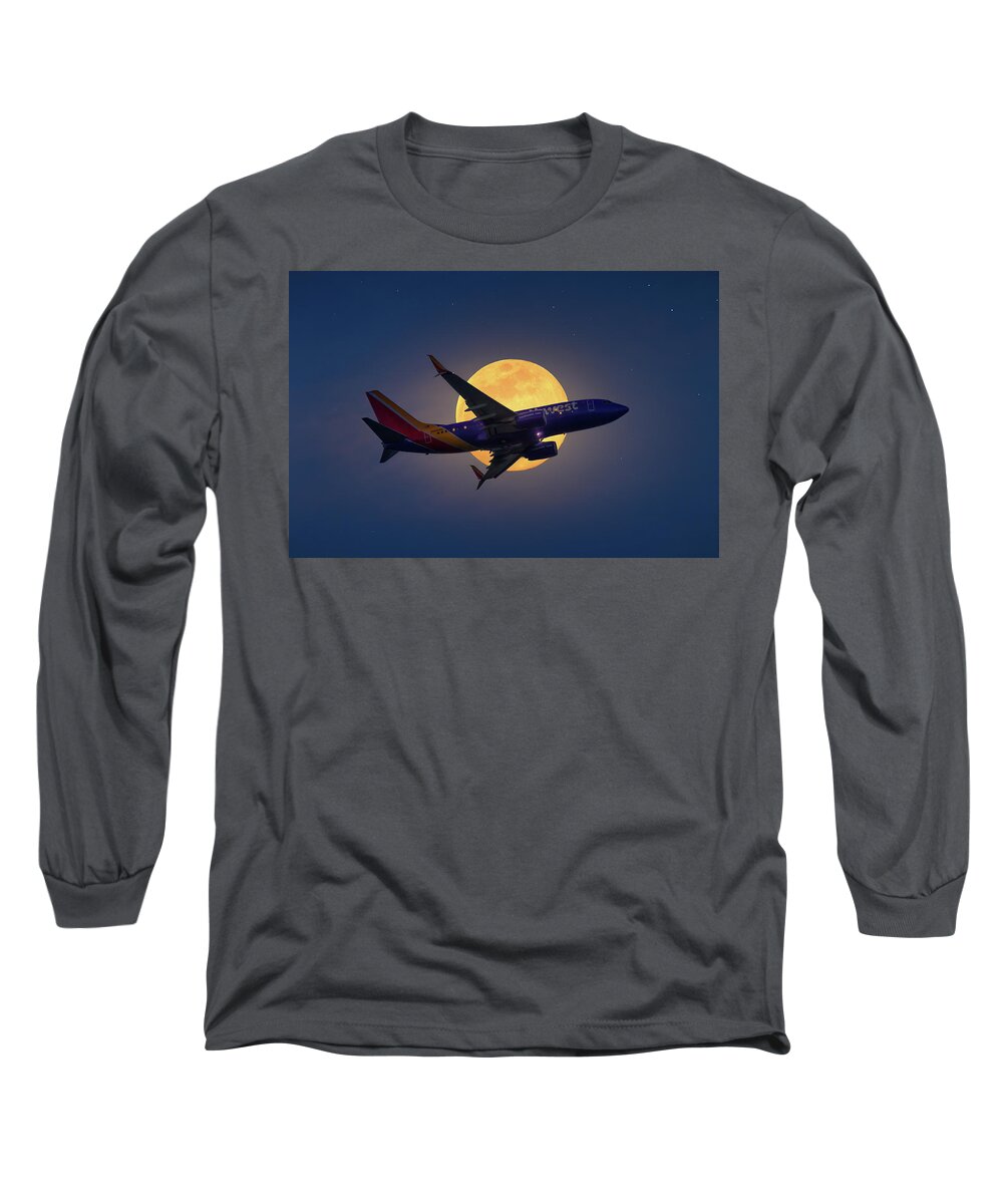 Moon Long Sleeve T-Shirt featuring the photograph Flight Over the Moon by Mark Andrew Thomas