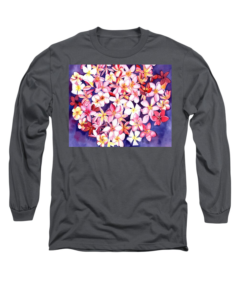 Floating Plumeria Watercolor Long Sleeve T-Shirt featuring the painting Floating Plumeria by Marionette Taboniar