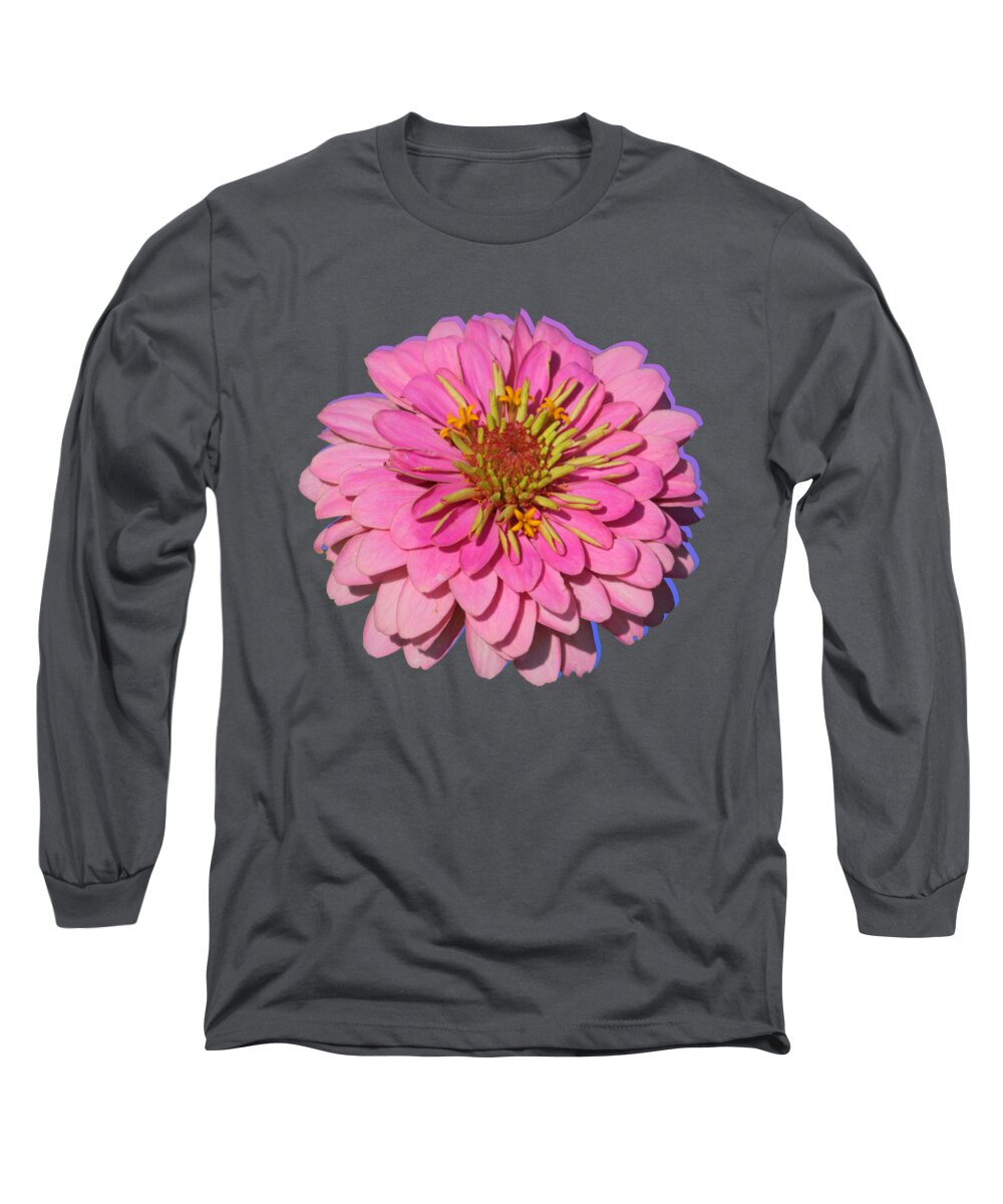 Pink Zinnia Long Sleeve T-Shirt featuring the photograph Flower Power - Pink Zinnia by Carol Groenen