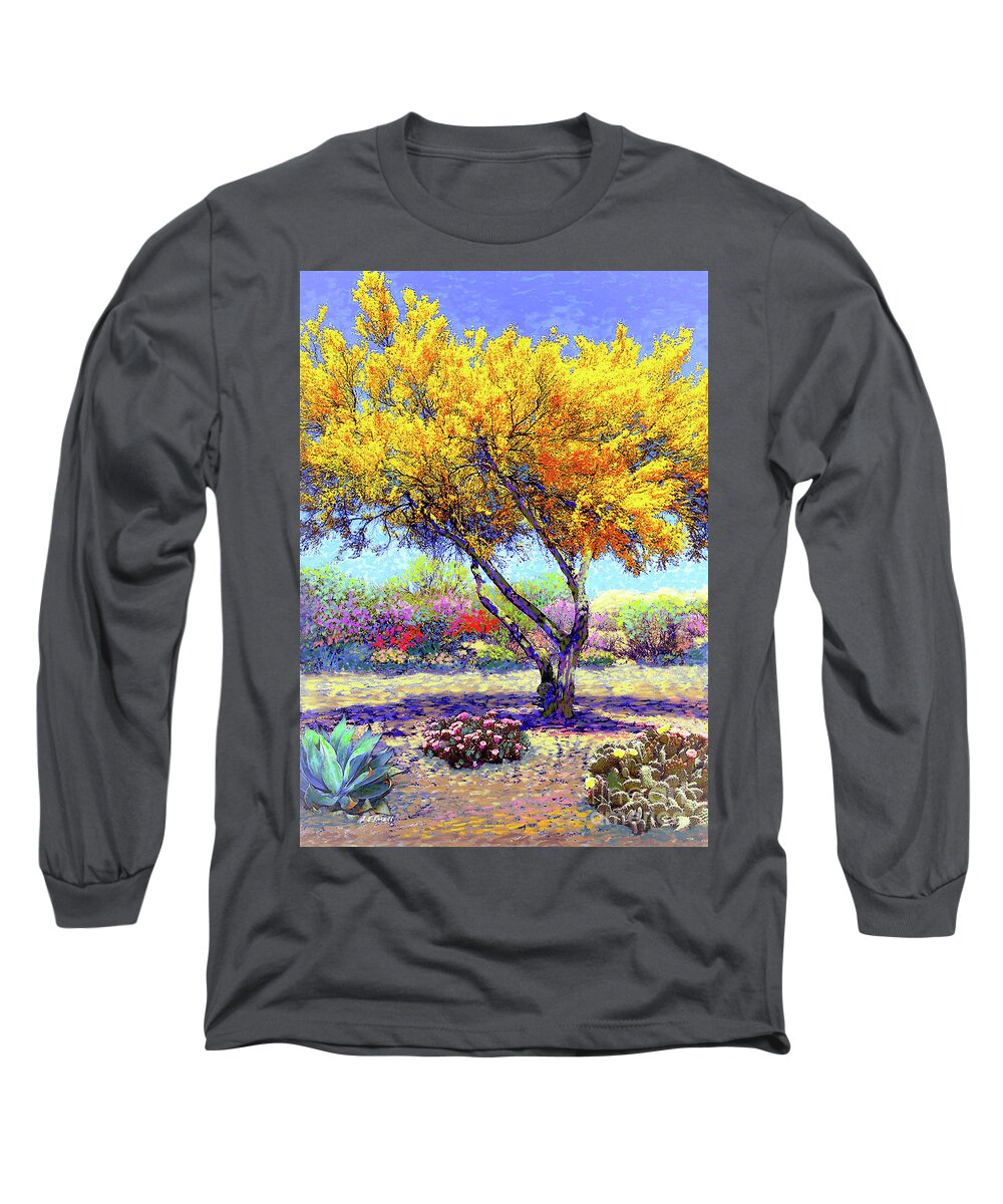 Tree Long Sleeve T-Shirt featuring the painting Flowering Desert by Jane Small