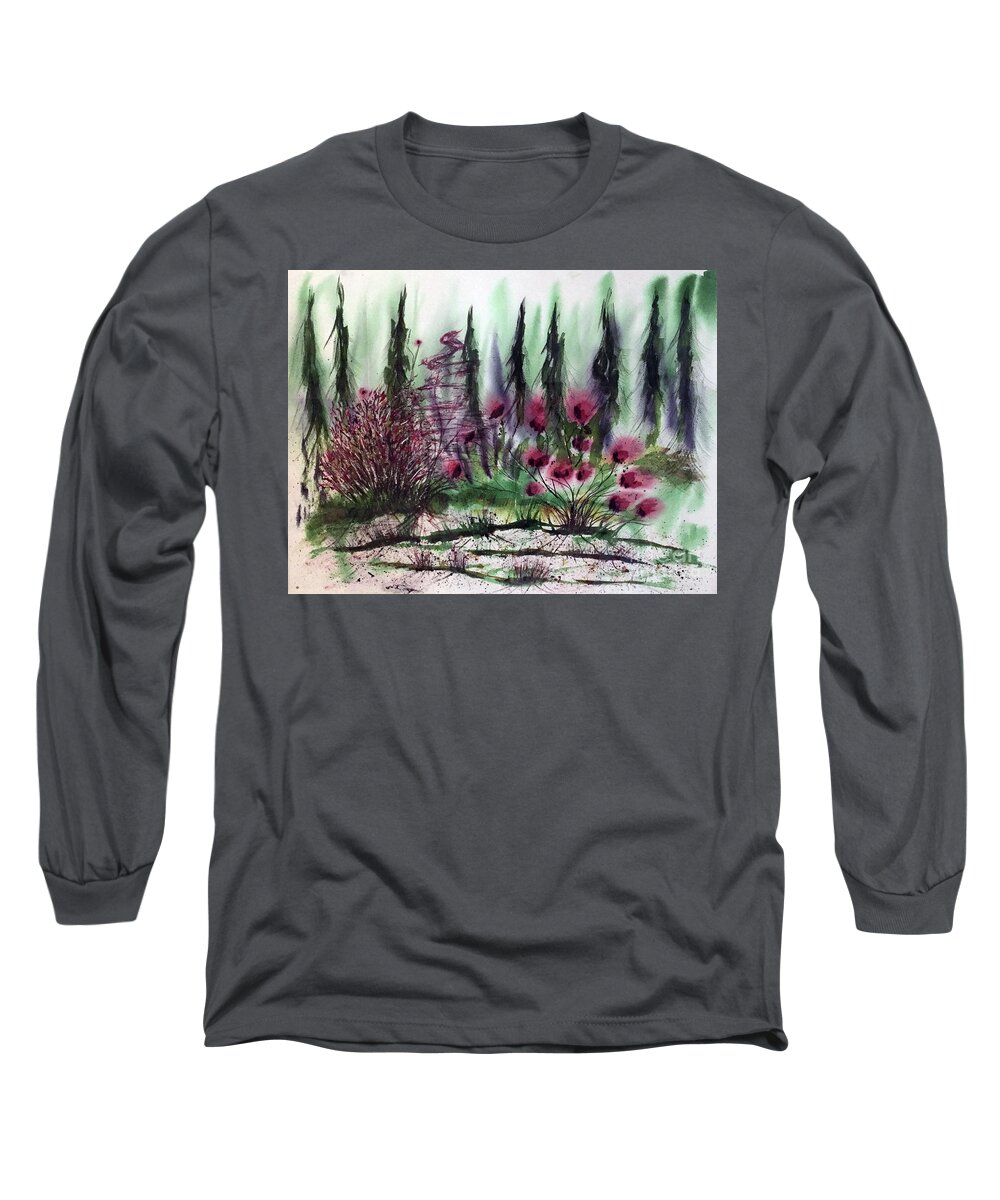 Watercolor Long Sleeve T-Shirt featuring the painting Southern Flower Garden by Catherine Ludwig Donleycott