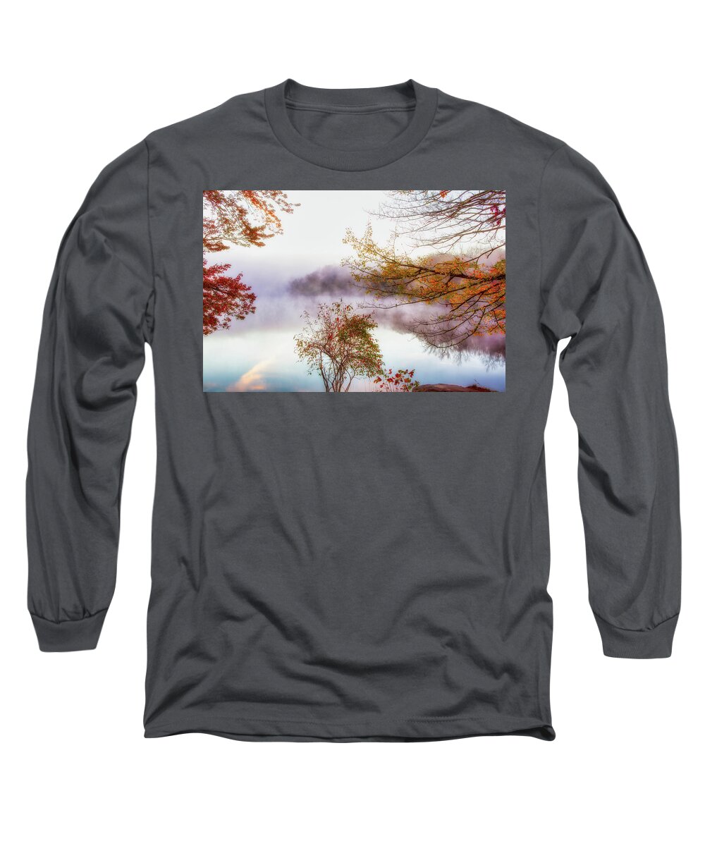 North Carolina Long Sleeve T-Shirt featuring the photograph Foggy Autumn Lake by Dan Carmichael
