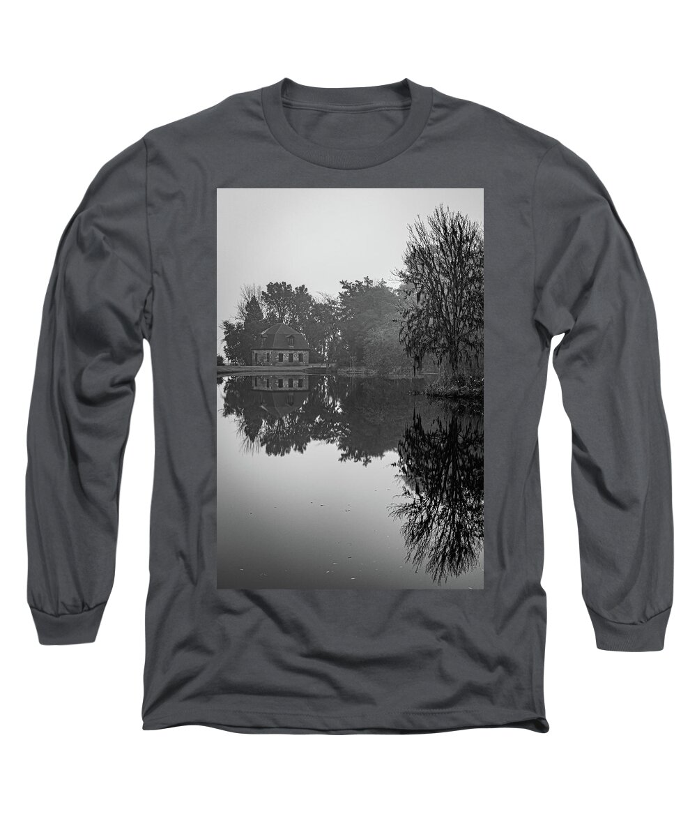 Middleton Place Plantation Long Sleeve T-Shirt featuring the photograph Foggy Morning Reflection 2 by Cindy Robinson