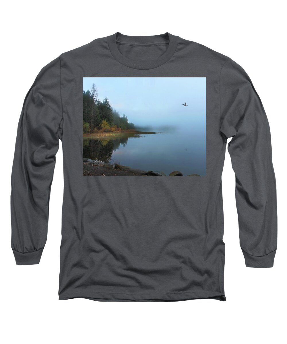 Lake Long Sleeve T-Shirt featuring the photograph Foggy Morning Trillium Lake by Loyd Towe Photography