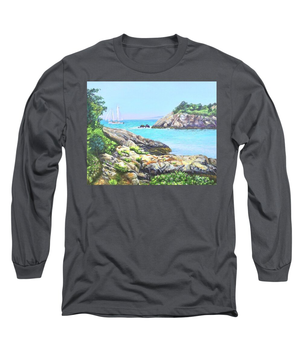 Fort Wetherill Long Sleeve T-Shirt featuring the painting Fort Wetherill Jamestown RI by Patty Kay Hall