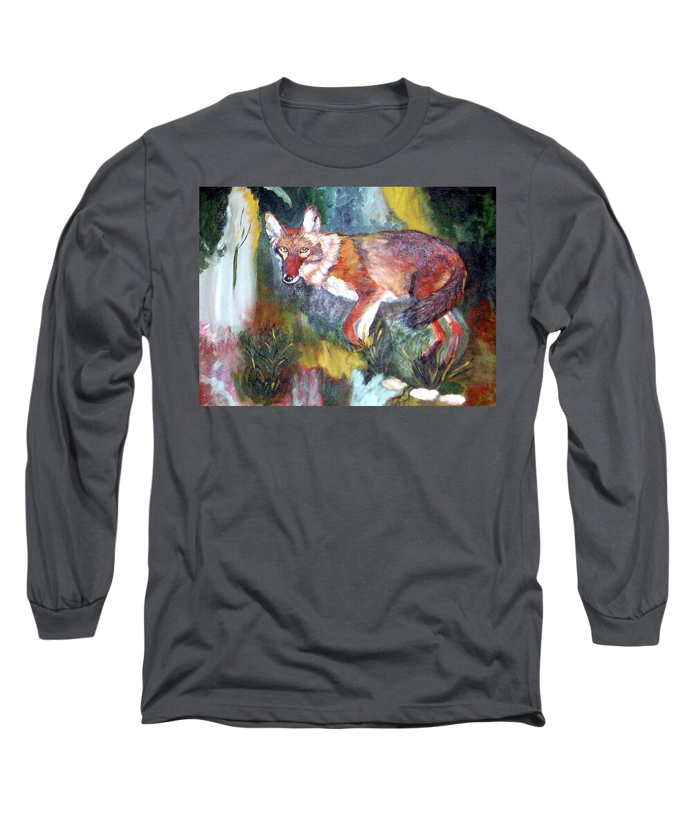 Animal Long Sleeve T-Shirt featuring the painting Foxy by Genevieve Holland