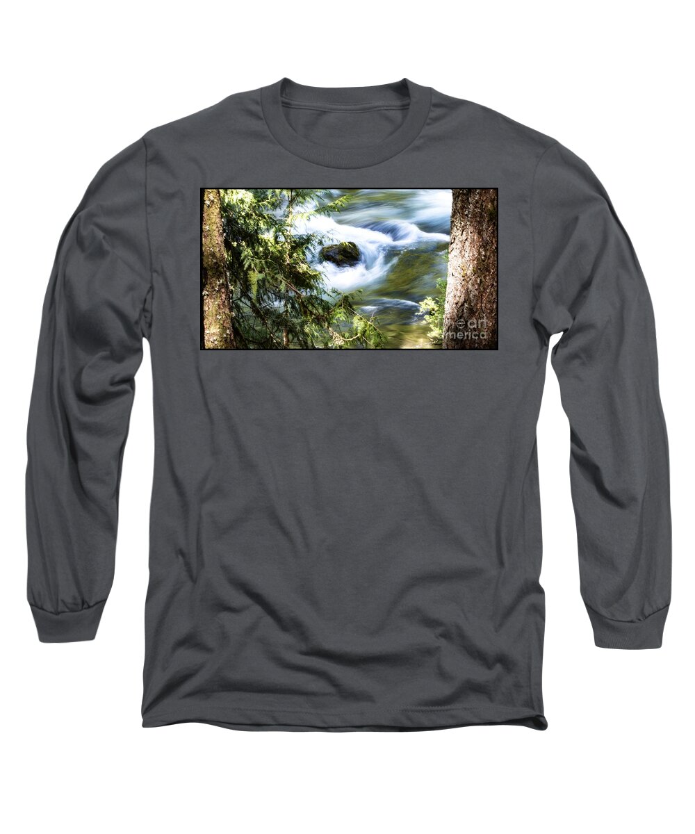 Peace In Nature; Oregon Nature; Oregon Landscape; Landscapes; River Landscapes; Nature; Trees; River Long Sleeve T-Shirt featuring the photograph Frame Of Pleasure by Janie Johnson