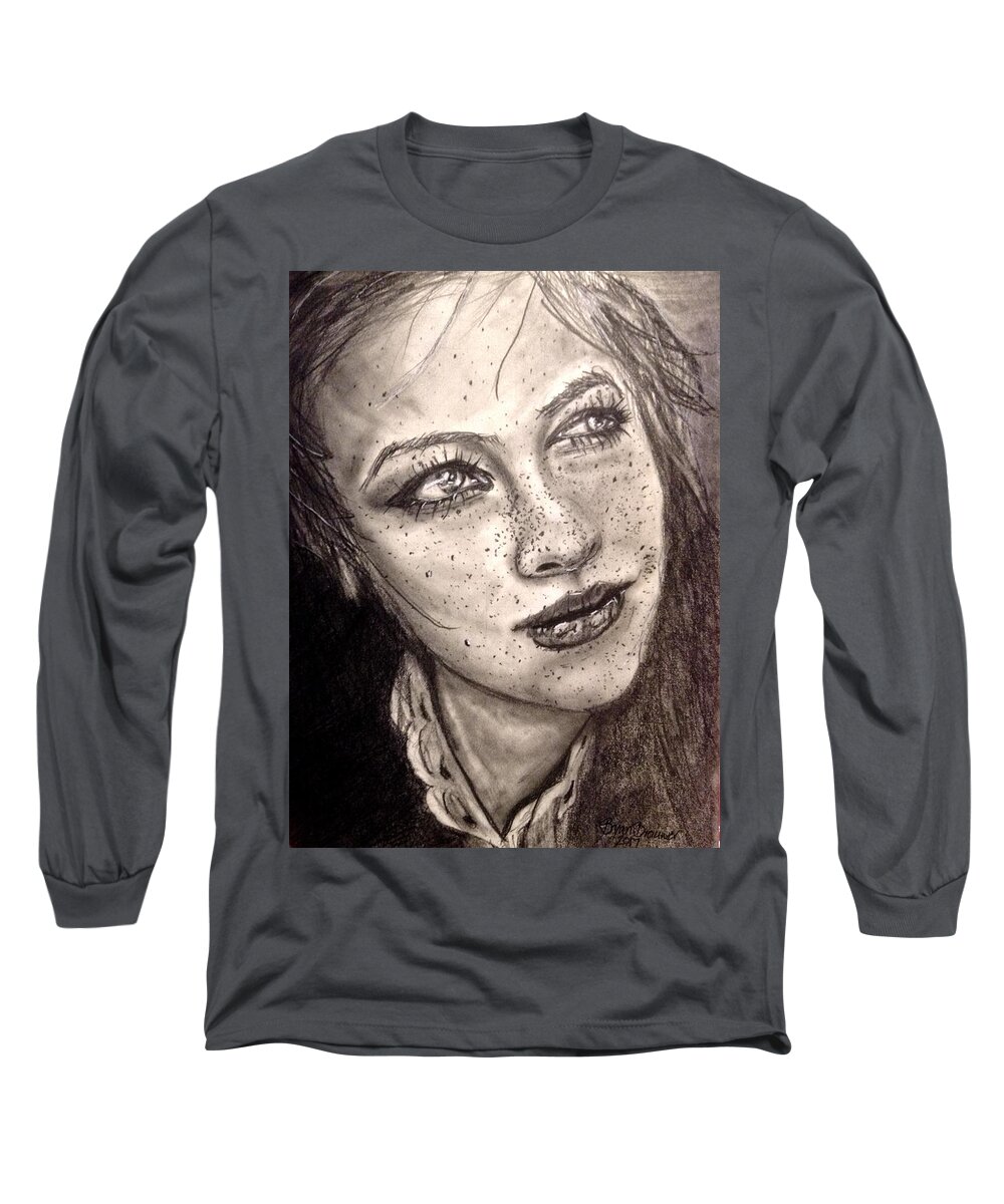 Young Long Sleeve T-Shirt featuring the drawing Freckles by Bryan Brouwer