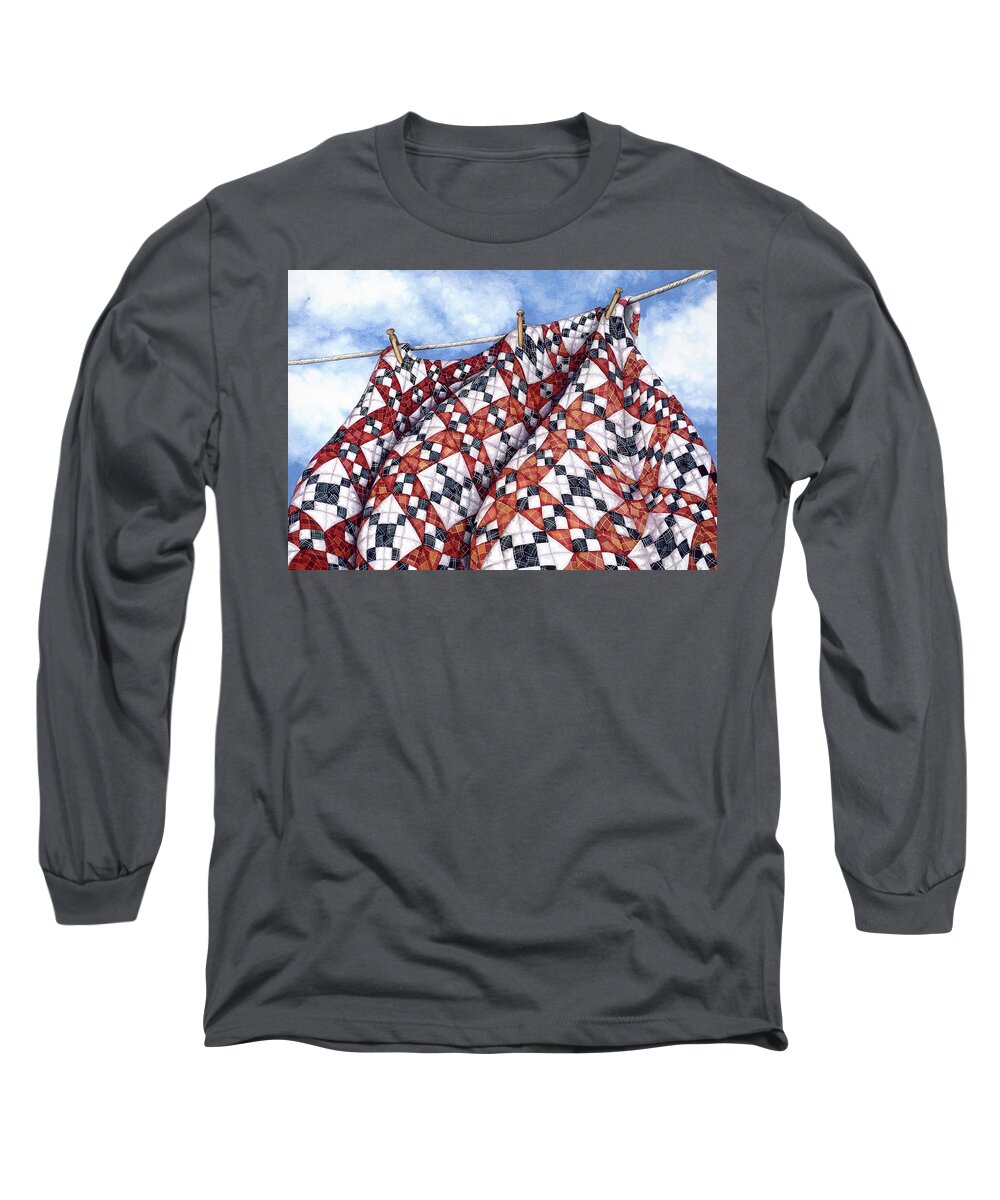 Quilt Long Sleeve T-Shirt featuring the painting Freedom Quilt by Helen Klebesadel
