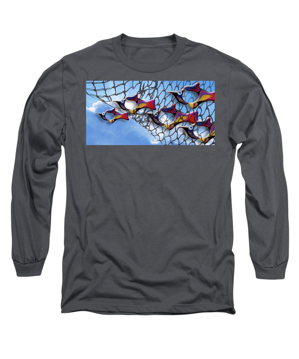 Fantasy Art Abstractions Landscape Adventures Free Fish Mighty Sight Studio Tampa Florida Long Sleeve T-Shirt featuring the digital art Friends of the Duke by Steve Sperry