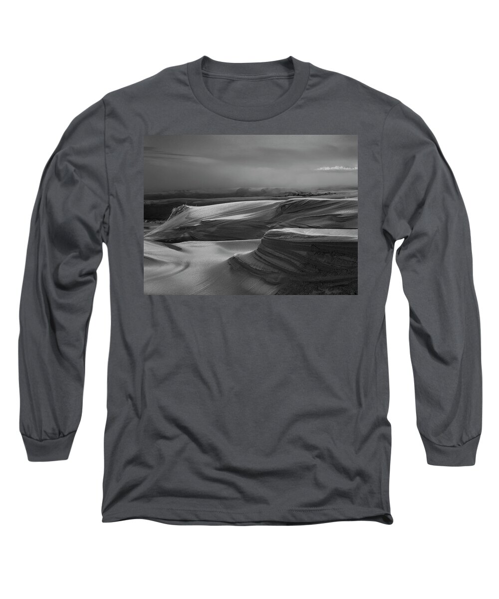 Black And White Long Sleeve T-Shirt featuring the photograph Frost on Sand Monochrome by Robert Potts