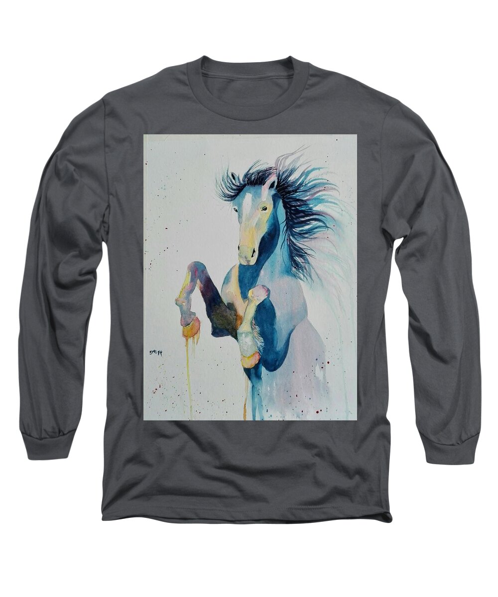 Horse Long Sleeve T-Shirt featuring the painting Funky Horse by Sandie Croft