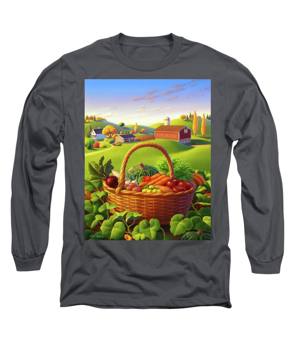 Harvest Basket Long Sleeve T-Shirt featuring the painting Garden Bounty by Robin Moline