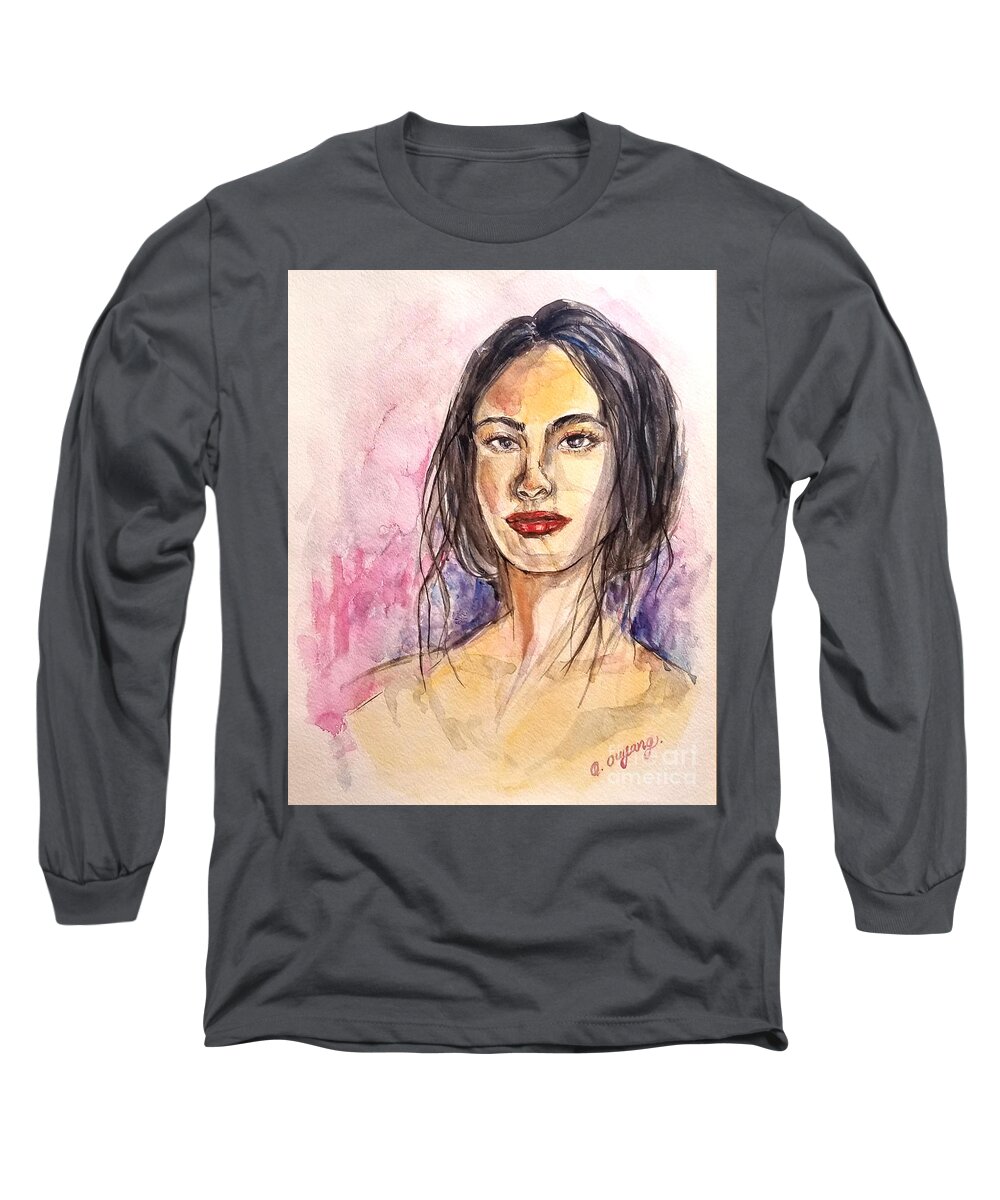 Figure Long Sleeve T-Shirt featuring the painting Gaze by Leslie Ouyang