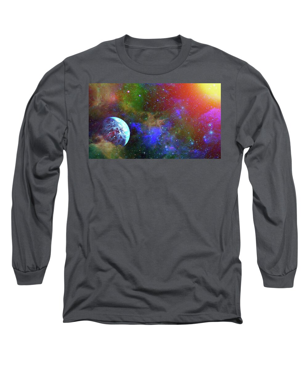 Outer Space Long Sleeve T-Shirt featuring the digital art Gazing at the Sun by Don White Artdreamer