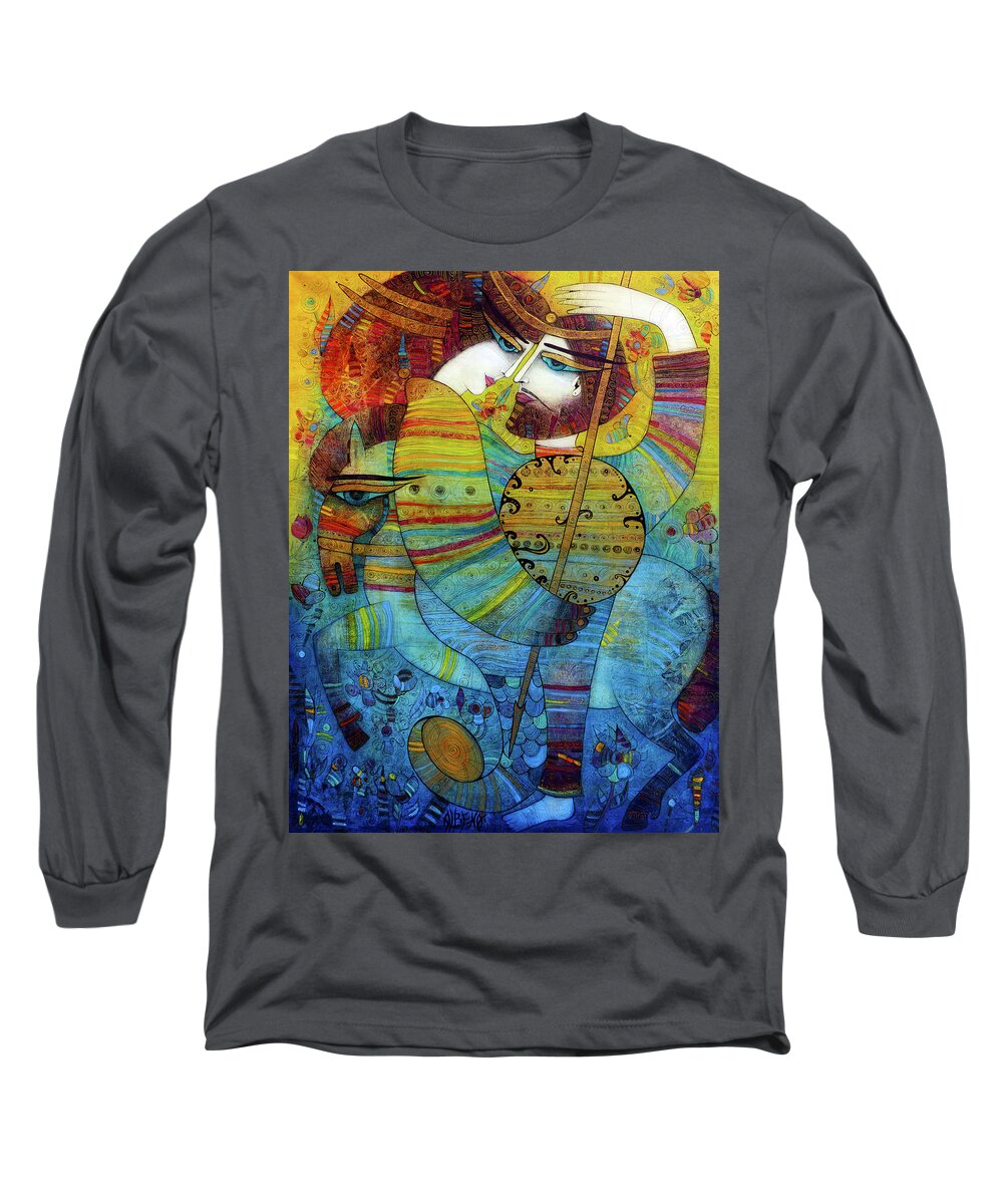 Albena Long Sleeve T-Shirt featuring the painting Georges And The Dragoness by Albena Vatcheva