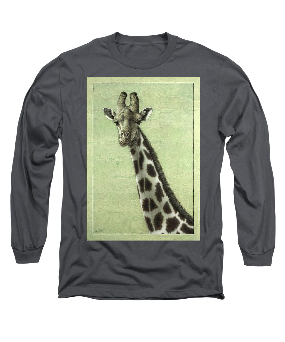 Giraffe Long Sleeve T-Shirt featuring the painting Giraffe by James W Johnson