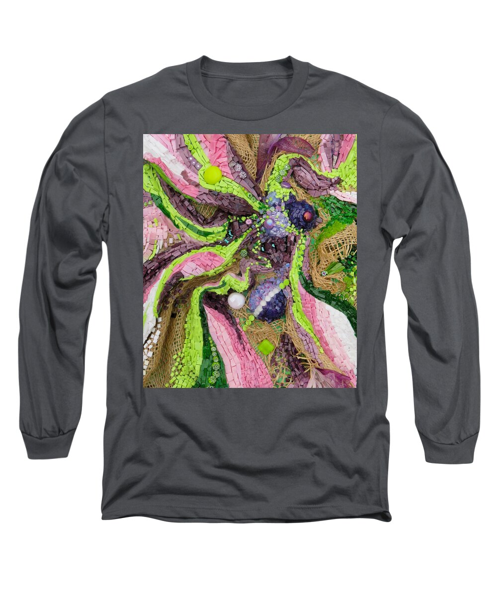 Mosaic Long Sleeve T-Shirt featuring the glass art Go with the flow mosaic by Adriana Zoon