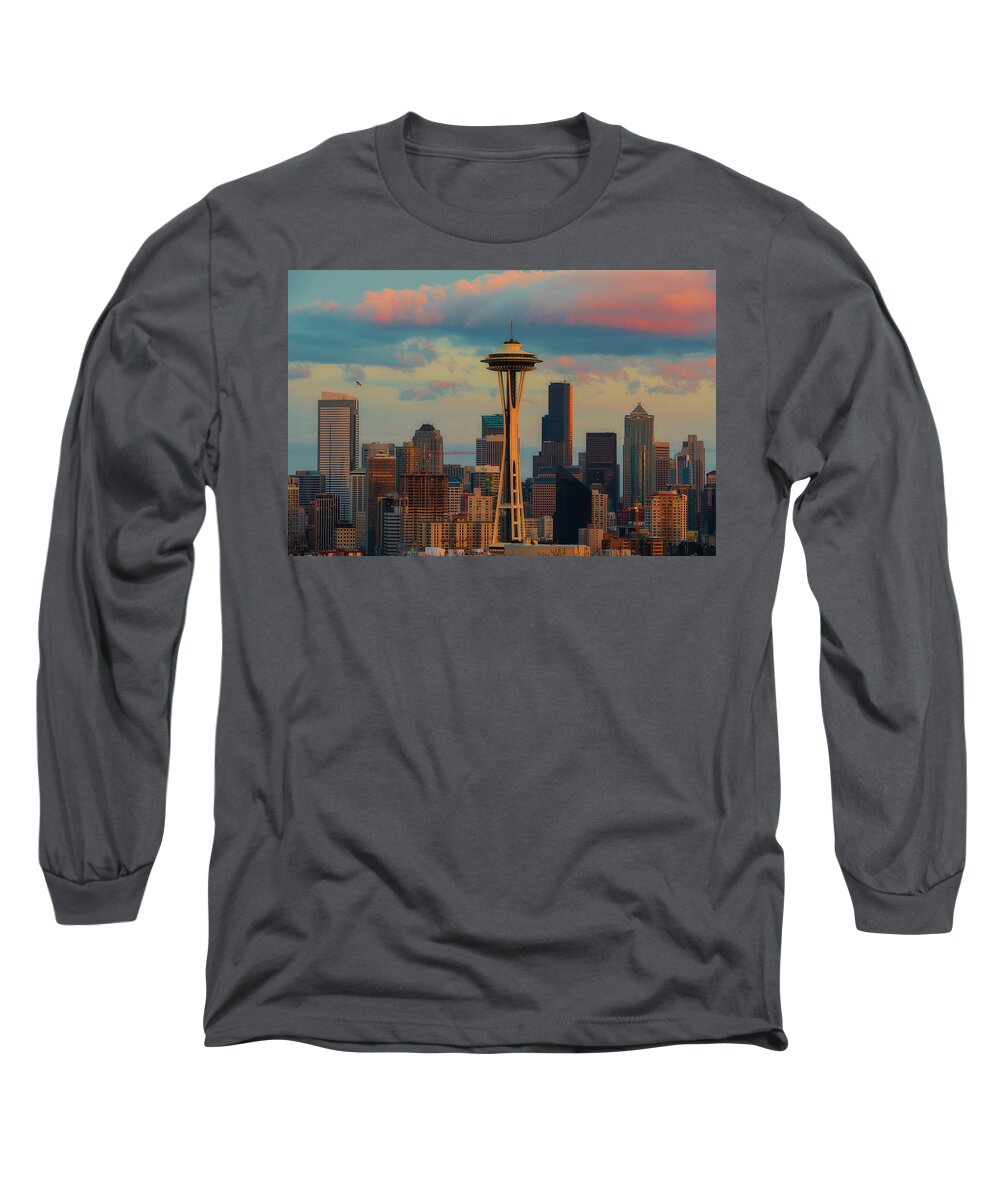 Space Needle Long Sleeve T-Shirt featuring the photograph Going Up by Ryan Manuel