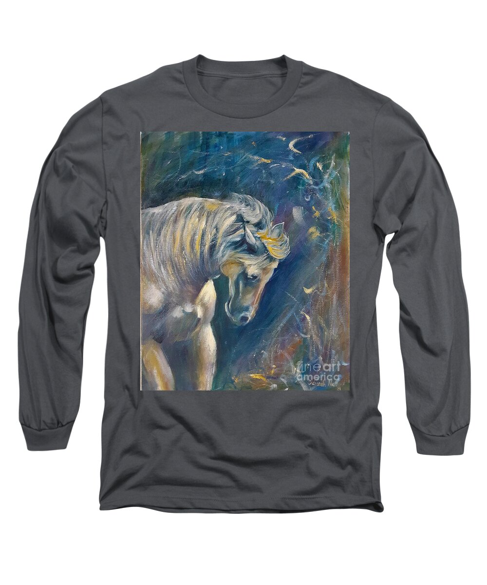 Equine Art Long Sleeve T-Shirt featuring the painting Golden Beauty by Deborah Nell