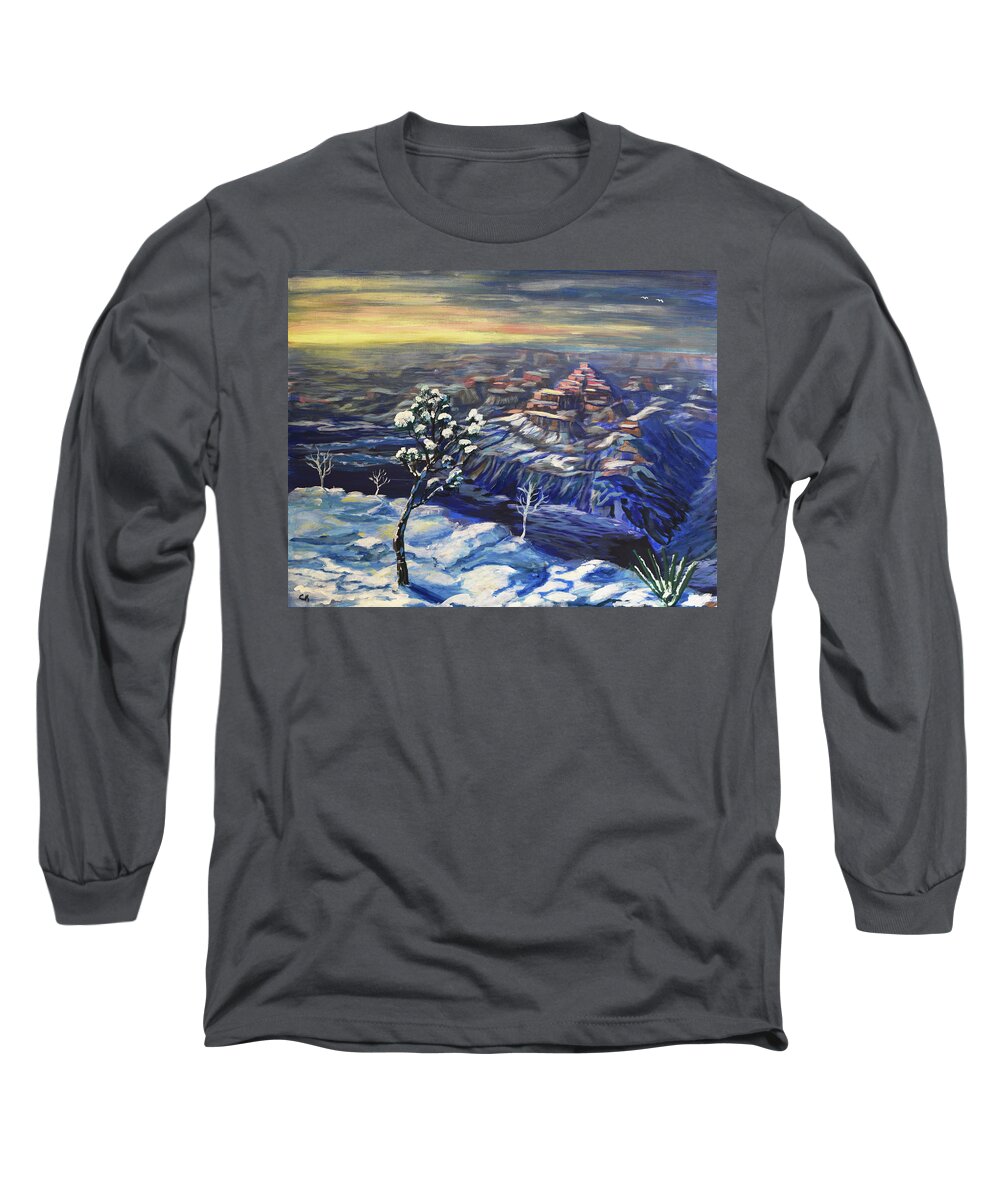Grand Canyon Long Sleeve T-Shirt featuring the painting Grand Canyon Snow by Chance Kafka