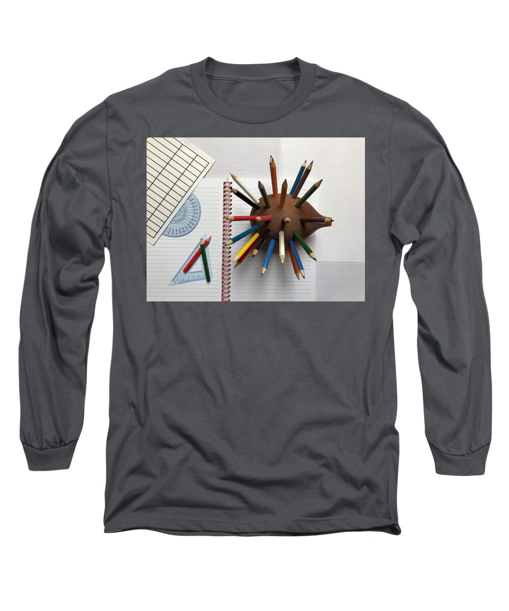 Graphic Long Sleeve T-Shirt featuring the photograph Graphic Composition with a Set of Colored Pencils by Jan Dolezal