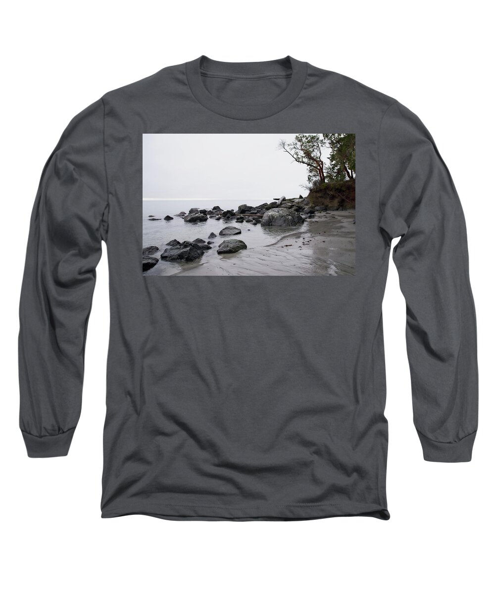 Landscape Long Sleeve T-Shirt featuring the photograph Gray Day Beach Scene by Allan Van Gasbeck