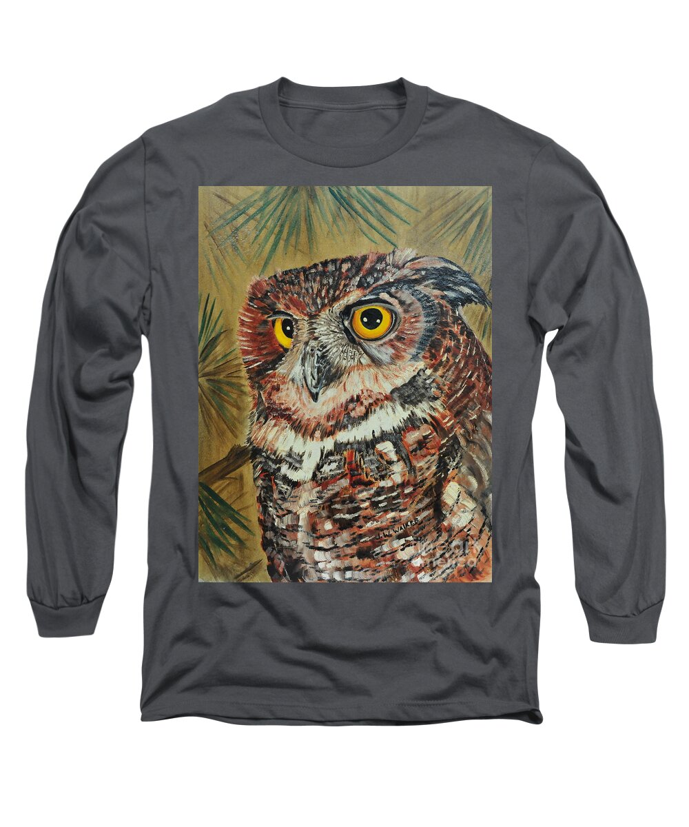 Owl Long Sleeve T-Shirt featuring the painting Great Horned Owl by John W Walker
