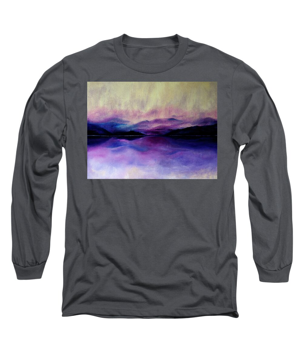 Landscape Long Sleeve T-Shirt featuring the painting Great Smoky Lakeside by Terry R MacDonald