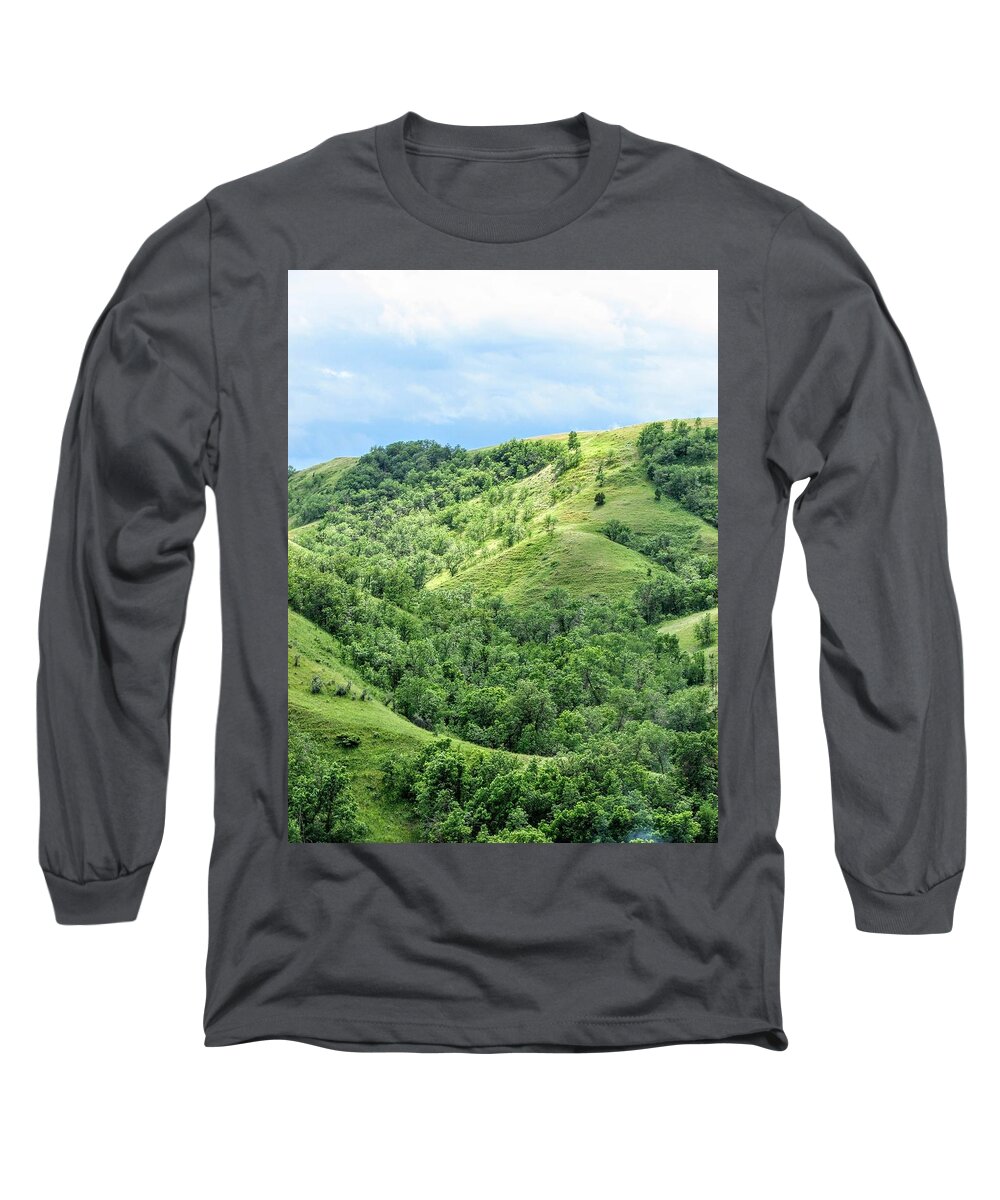 Badlands Long Sleeve T-Shirt featuring the photograph Green Cooley by Amanda R Wright