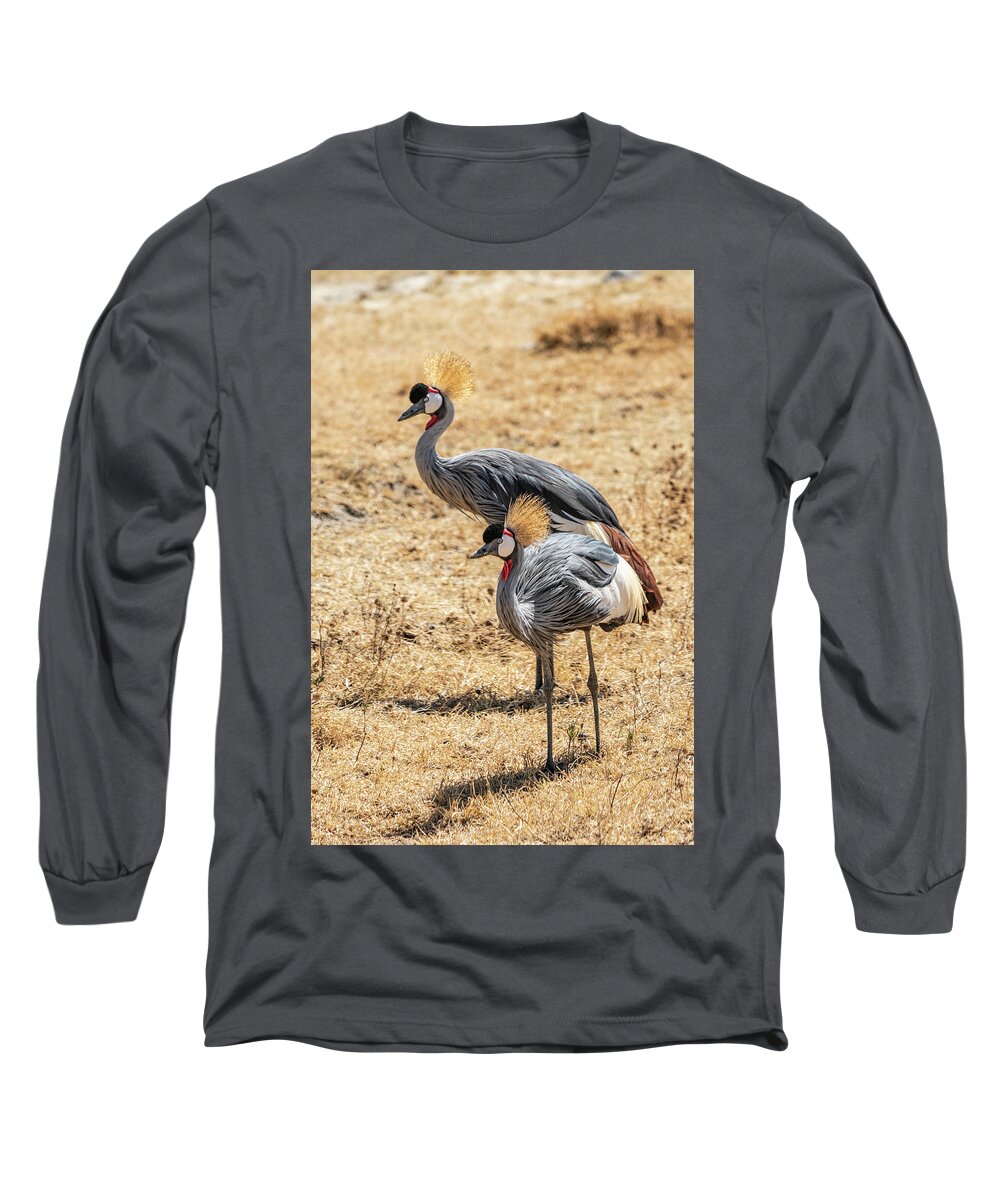 Africa Long Sleeve T-Shirt featuring the photograph Grey-crowned crane 1 in Tanzania by Betty Eich