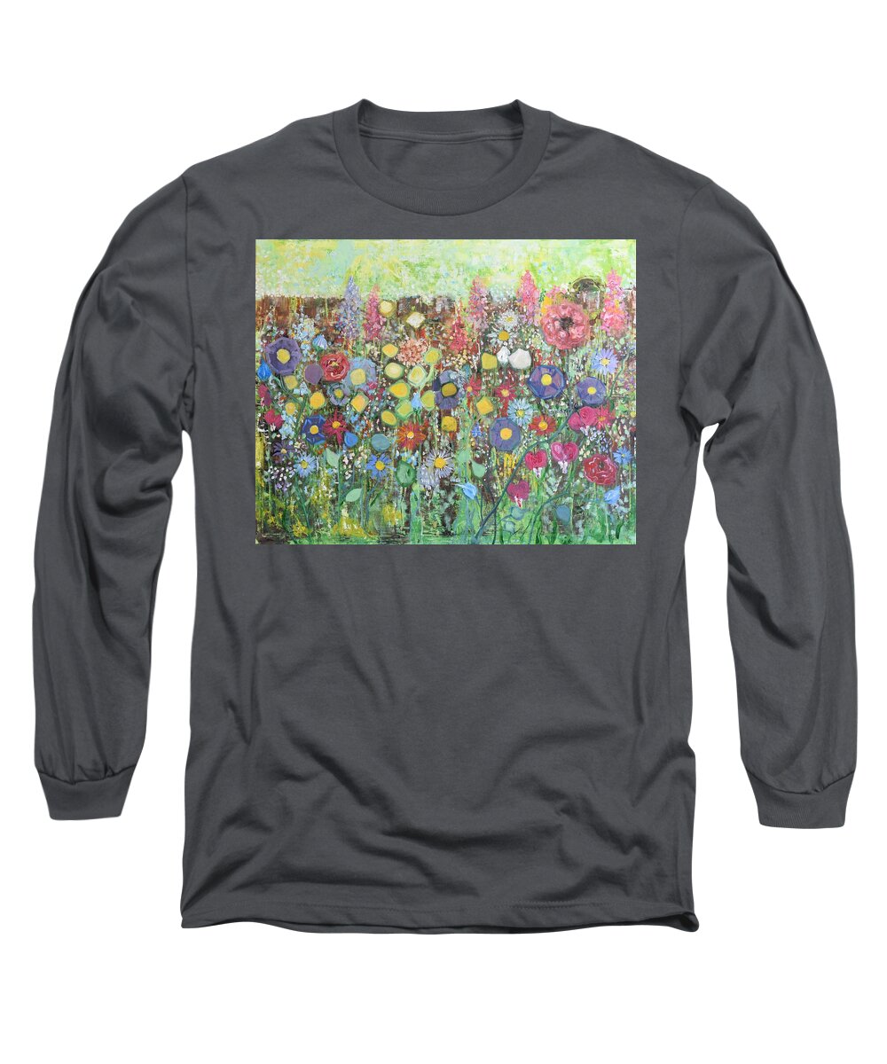 Flowers Long Sleeve T-Shirt featuring the painting Happy Thoughts by Evelina Popilian