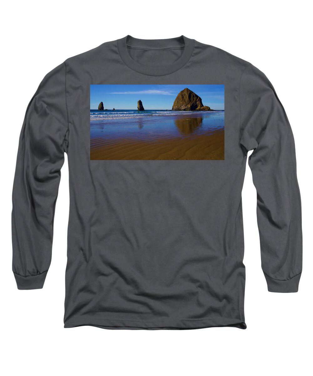 Oregon Long Sleeve T-Shirt featuring the photograph Haystack Rock Panoramic by Todd Kreuter
