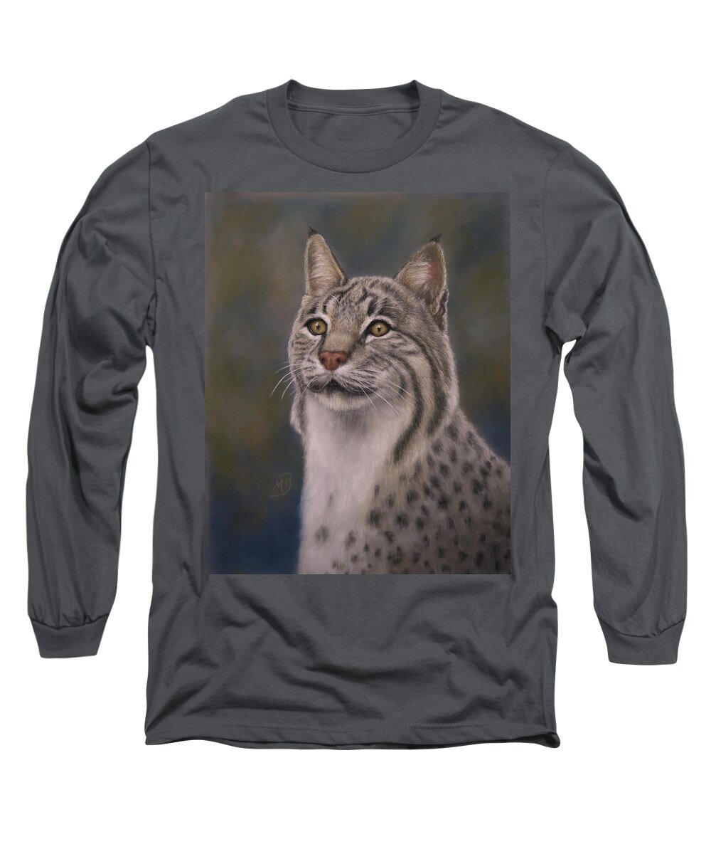 Bobcat Long Sleeve T-Shirt featuring the painting Here Kitty, Kitty by Monica Burnette