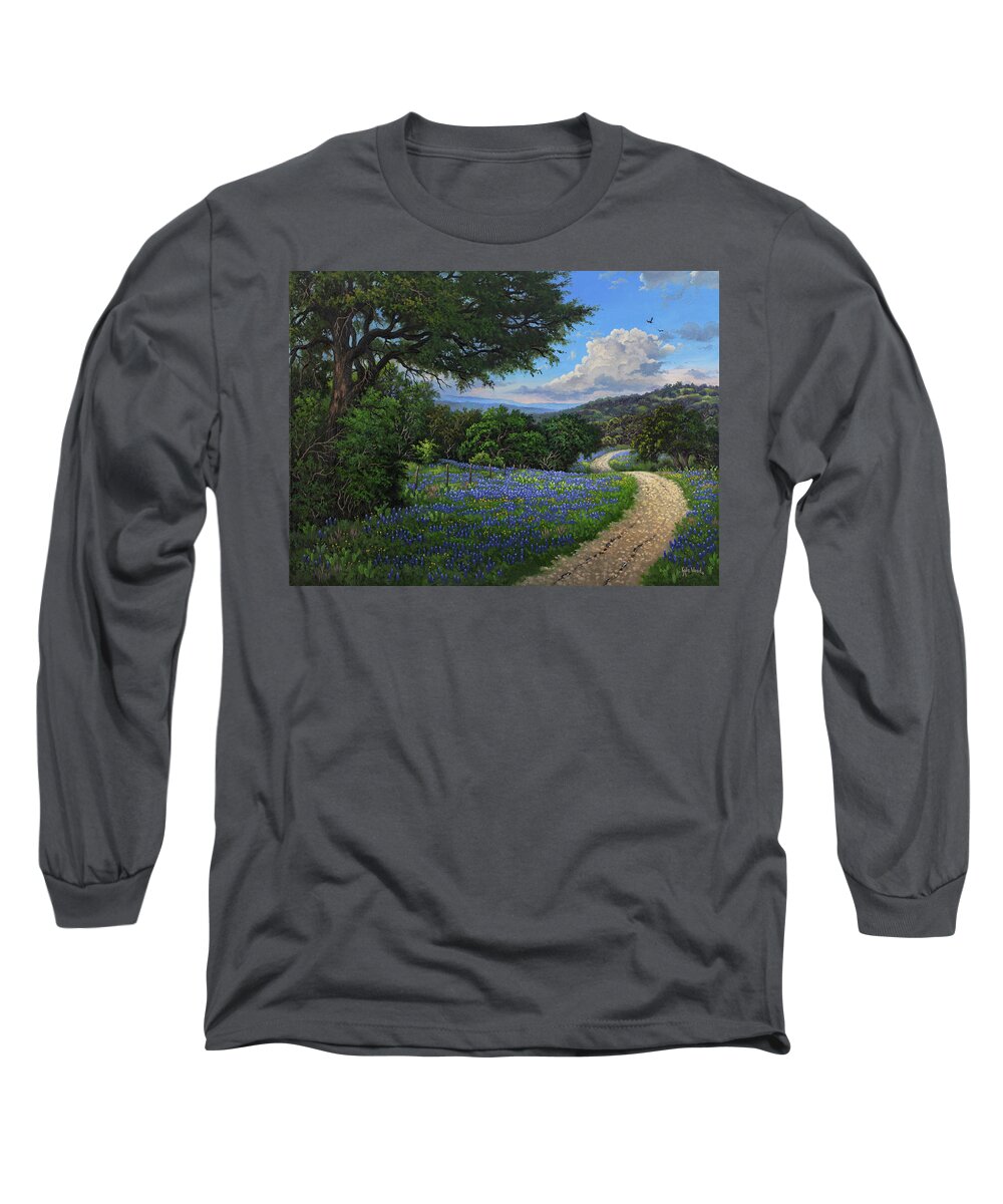 Landscape Long Sleeve T-Shirt featuring the painting Hill Country Promenade by Kyle Wood