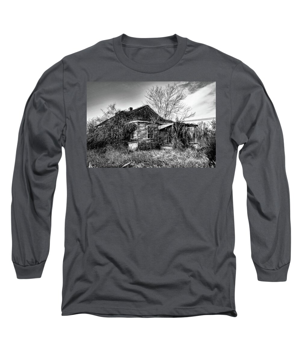 Black And White Long Sleeve T-Shirt featuring the photograph Home, Alone by Addison Likins