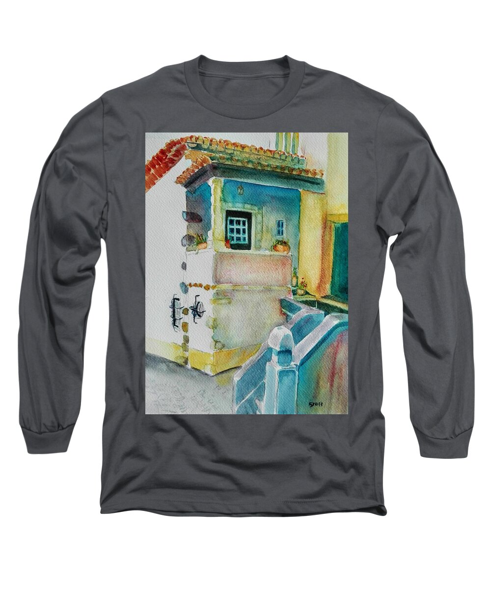 Obidos Long Sleeve T-Shirt featuring the painting House Obidos by Sandie Croft