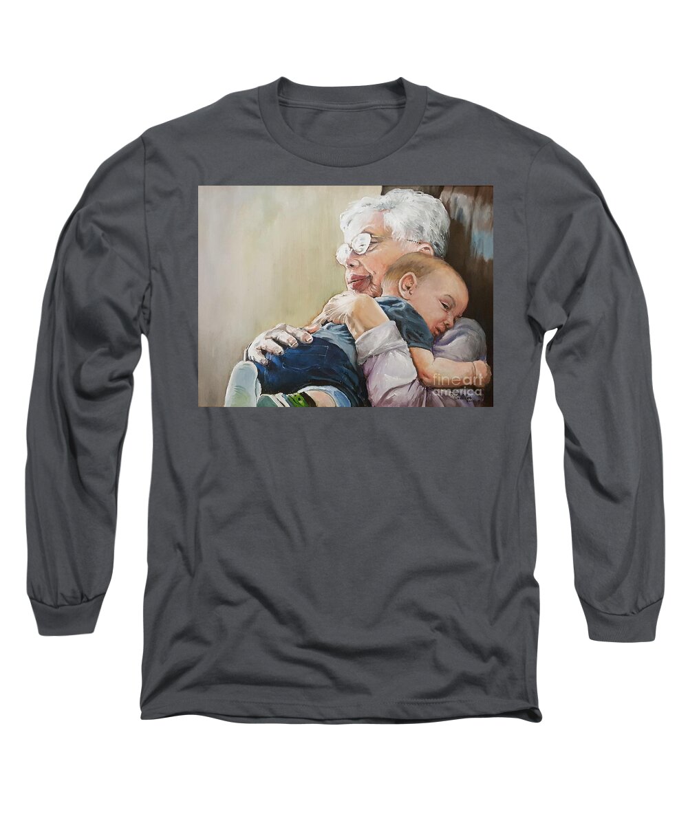 Hug Long Sleeve T-Shirt featuring the painting Hugs from Great Grandma by Merana Cadorette