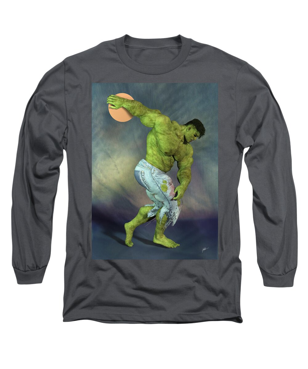 Discobolus Long Sleeve T-Shirt featuring the digital art Hulk, hipster number fifty-eight discobolus by Joaquin Abella