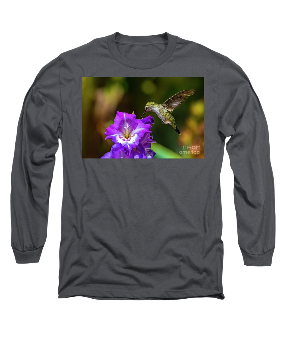 Hummingbird Long Sleeve T-Shirt featuring the photograph Hummingbird and Flower by Rich Cruse