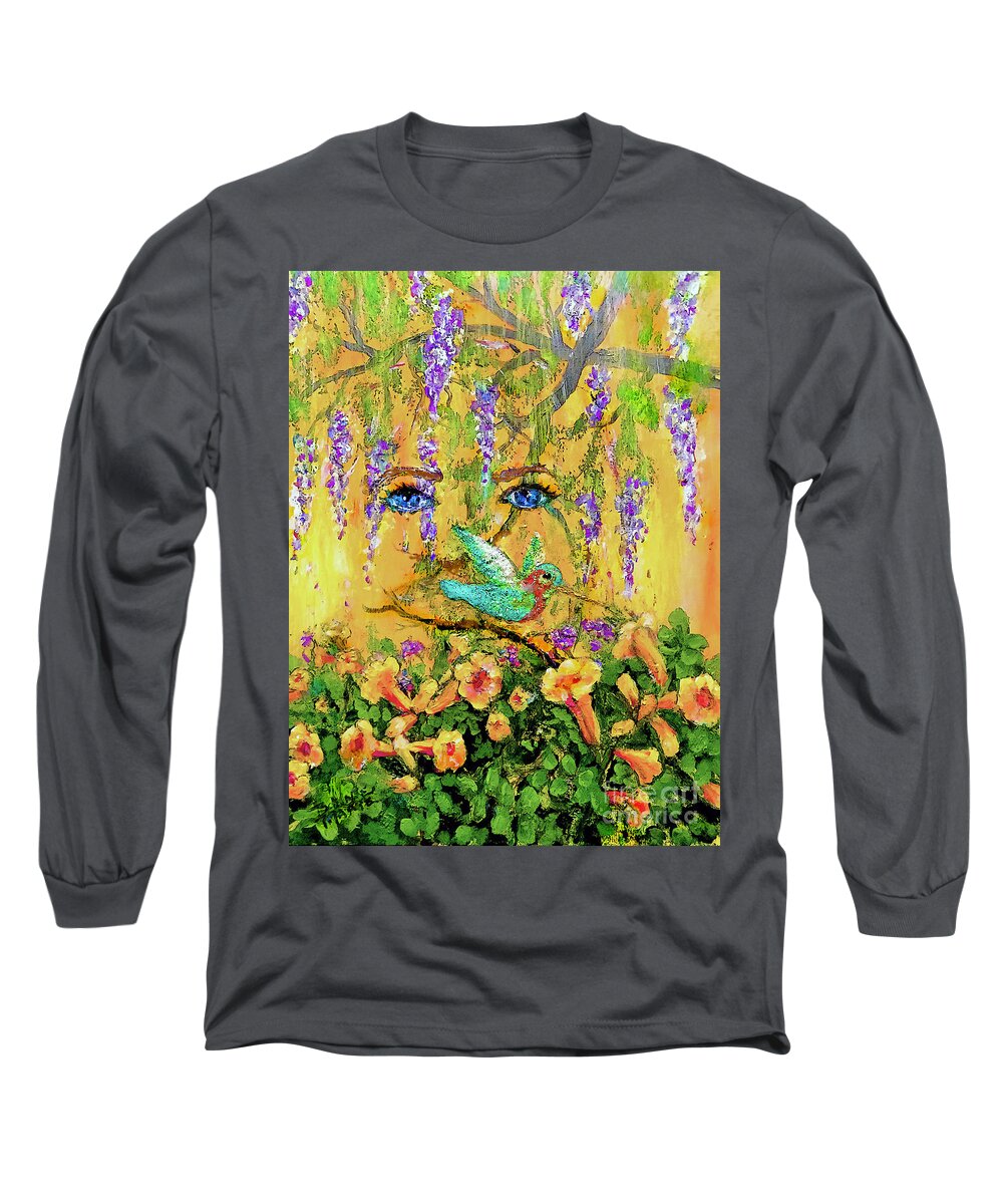 Hummingbird Long Sleeve T-Shirt featuring the painting I am Watching the Hummingbird by Bonnie Marie