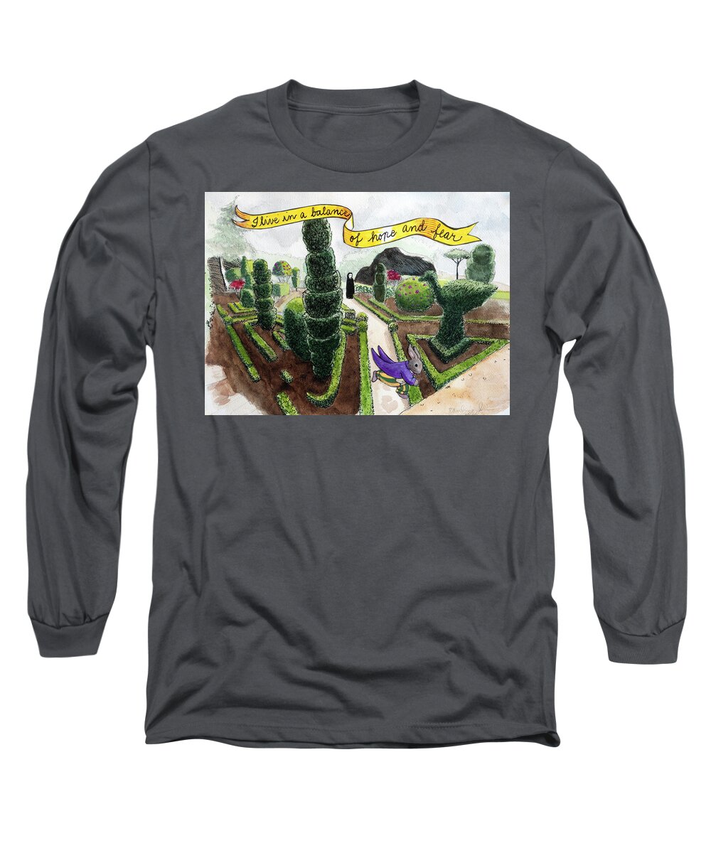Rabbit Long Sleeve T-Shirt featuring the painting I Live In A Balance of Hope and Fear II by Pauline Lim