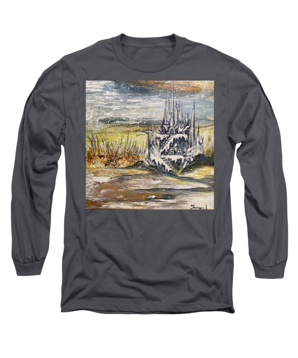 Ice Long Sleeve T-Shirt featuring the painting Ice castle by Karen Ferrand Carroll