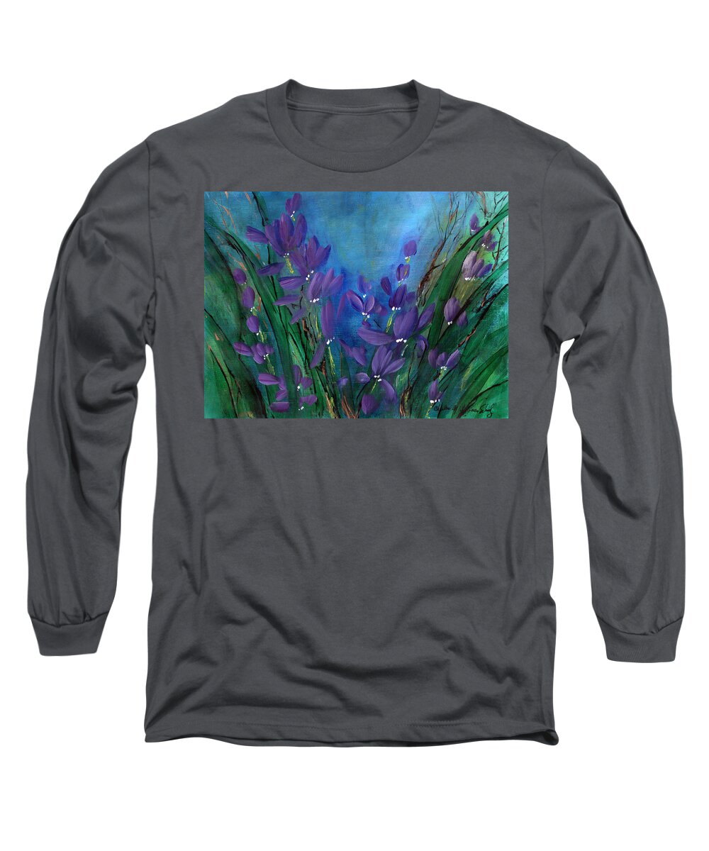Garden Long Sleeve T-Shirt featuring the painting Imaginary Garden - Dancing Orchids by Charlene Fuhrman-Schulz