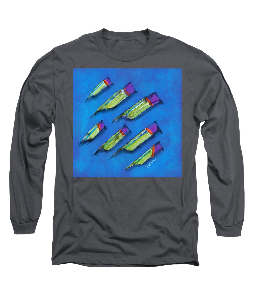 Blue Long Sleeve T-Shirt featuring the digital art In transit by Ljev Rjadcenko