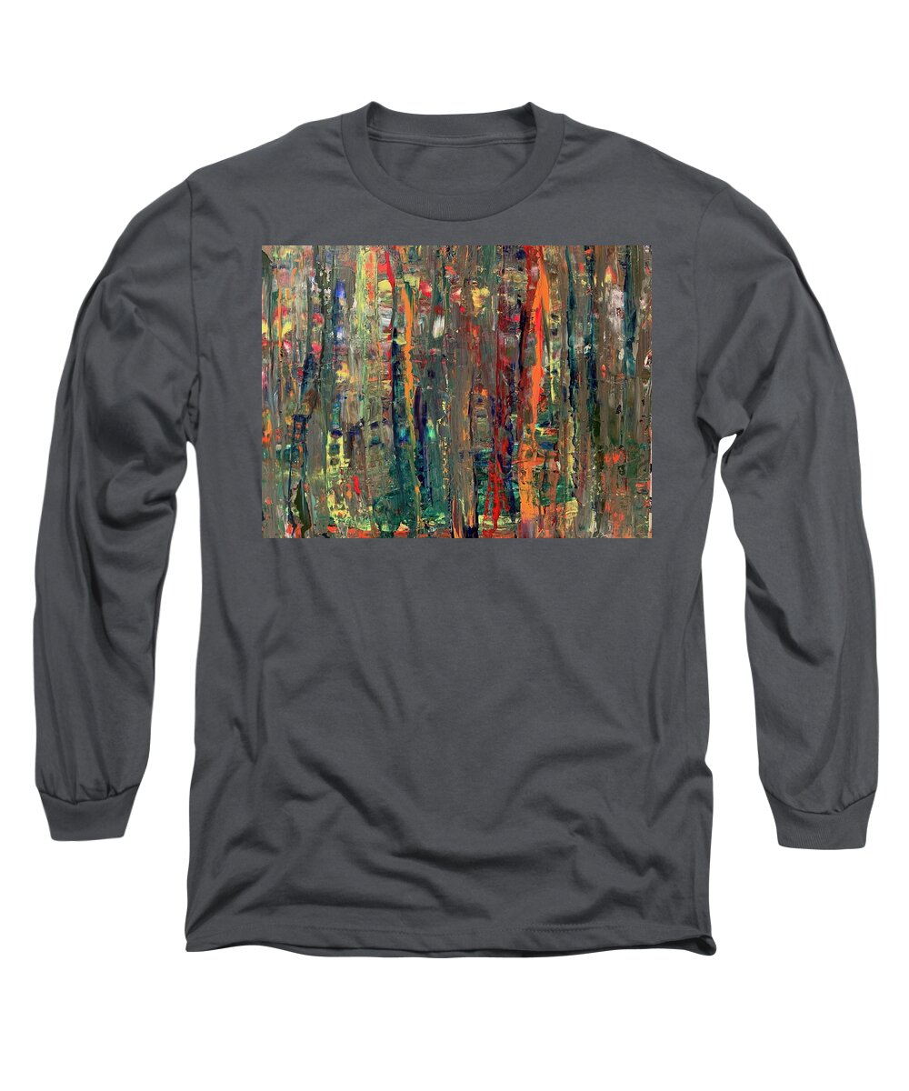 Abstract Long Sleeve T-Shirt featuring the painting Into the Woods 1 by Teresa Moerer