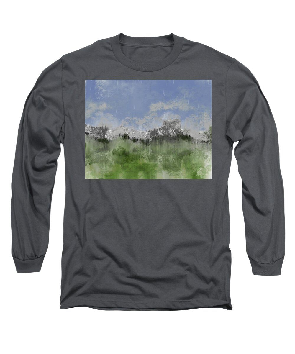 Central Park Long Sleeve T-Shirt featuring the digital art It's Raining in Central Park by Alison Frank