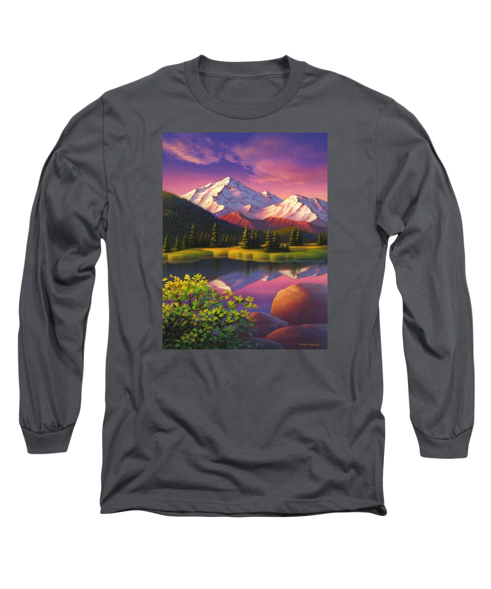 Mountain Scene Long Sleeve T-Shirt featuring the painting Ivory Mountain by Robin Moline